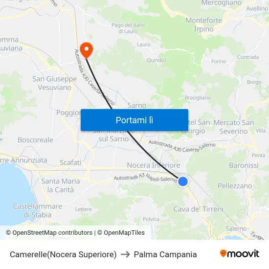 Camerelle(Nocera Superiore) to Palma Campania map