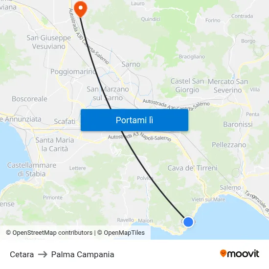 Cetara to Palma Campania map