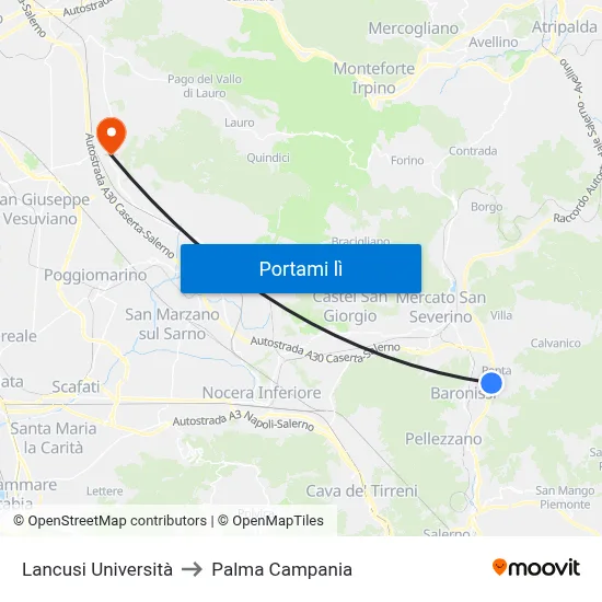 Lancusi Università to Palma Campania map