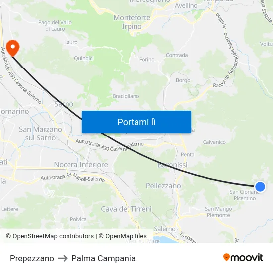 Prepezzano to Palma Campania map