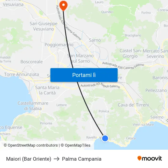 Maiori (Bar Oriente) to Palma Campania map