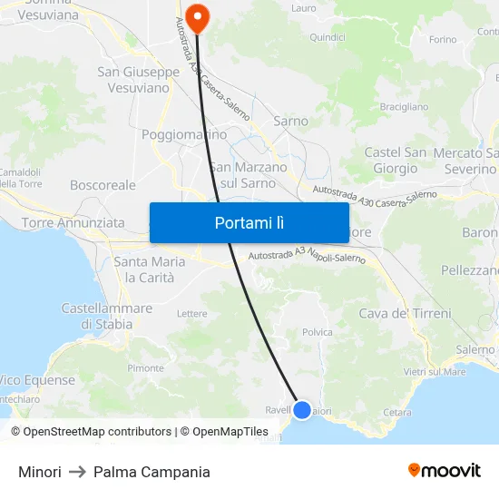 Minori to Palma Campania map