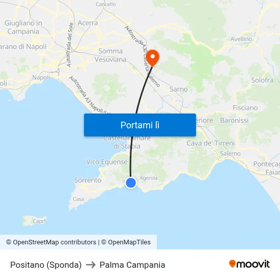Positano (Sponda) to Palma Campania map
