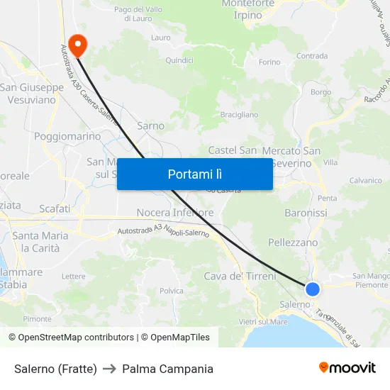 Salerno (Fratte) to Palma Campania map