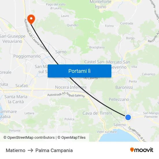 Matierno to Palma Campania map