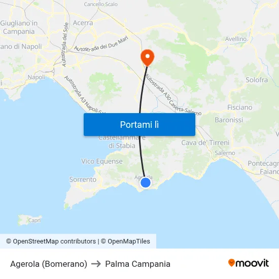 Agerola (Bomerano) to Palma Campania map