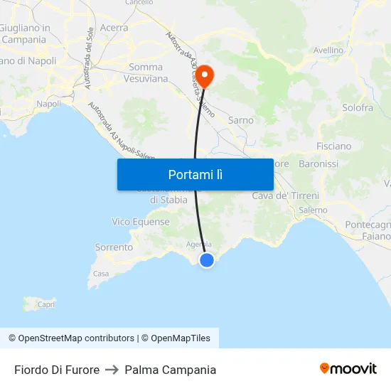 Fiordo Di Furore to Palma Campania map