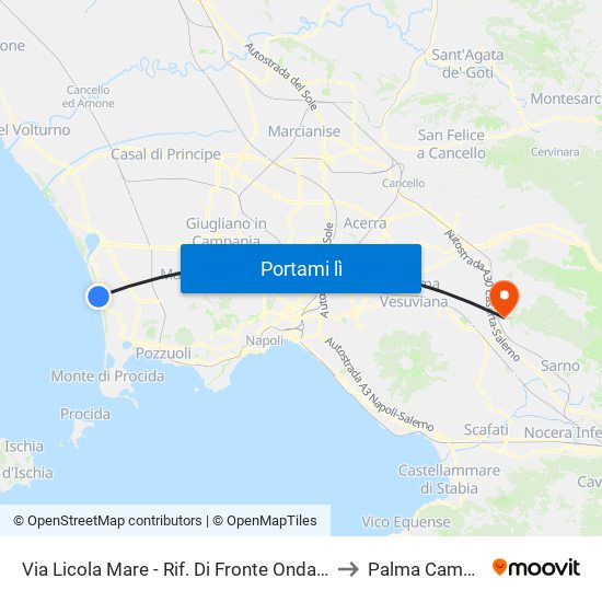 Via Licola Mare - Rif. Di Fronte Onda Del Mare to Palma Campania map