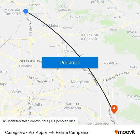Casagiove - Via Appia to Palma Campania map