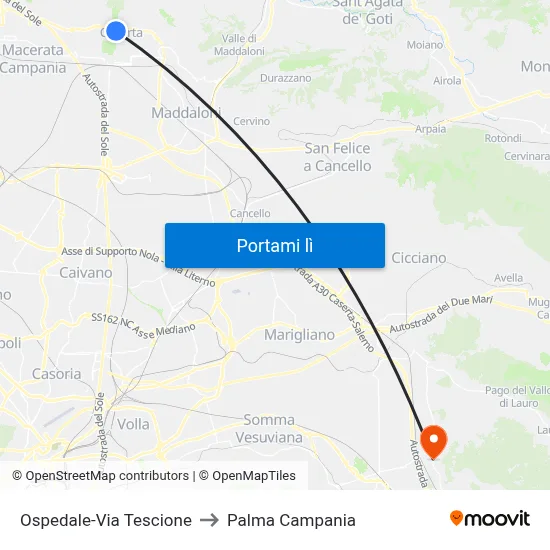 Ospedale-Via Tescione to Palma Campania map