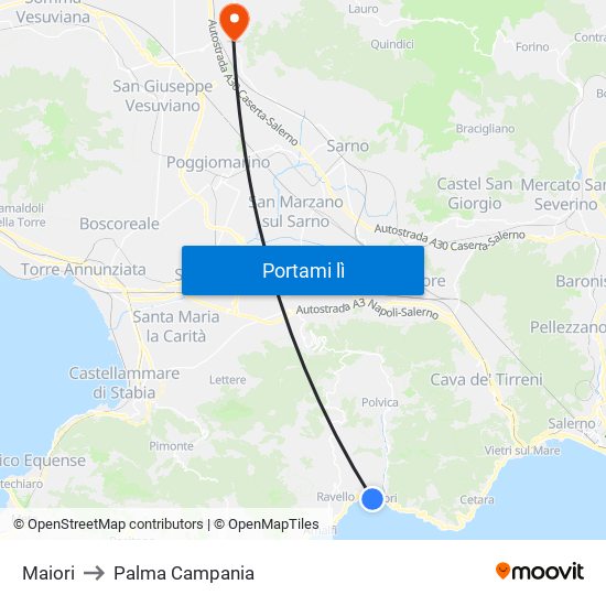 Maiori to Palma Campania map