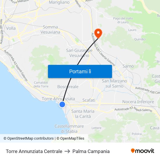 Torre Annunziata Centrale to Palma Campania map