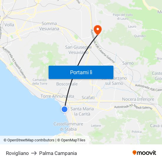 Rovigliano to Palma Campania map