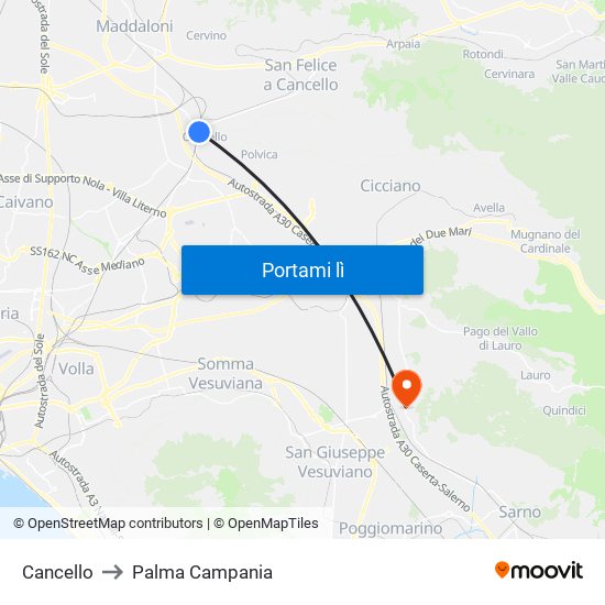 Cancello to Palma Campania map