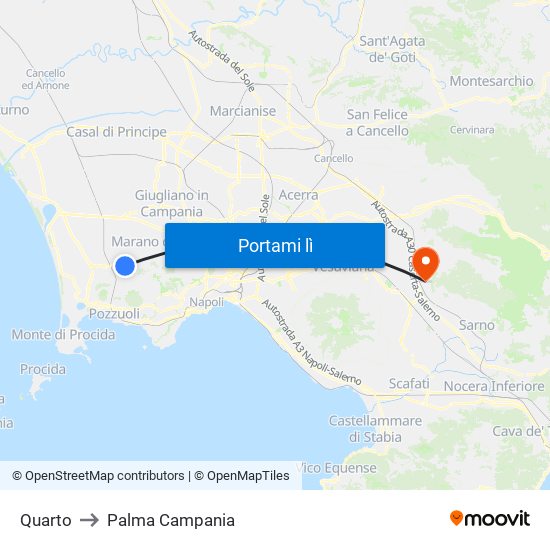 Quarto to Palma Campania map