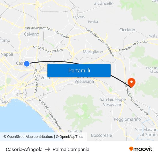 Casoria-Afragola to Palma Campania map