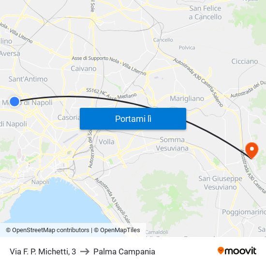 Via F. P. Michetti, 3 to Palma Campania map