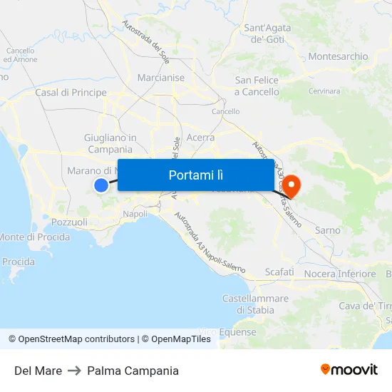 Del Mare to Palma Campania map