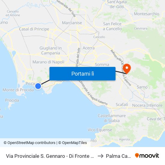Via Provinciale S. Gennaro - Di Fronte Ex Ospedale Civ. 38 to Palma Campania map