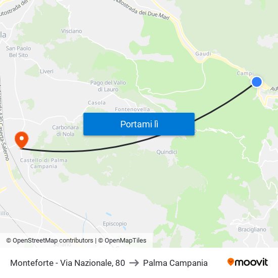 Monteforte - Via Nazionale, 80 to Palma Campania map