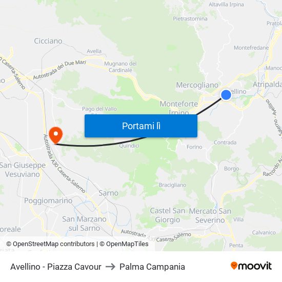 Avellino - Piazza Cavour to Palma Campania map