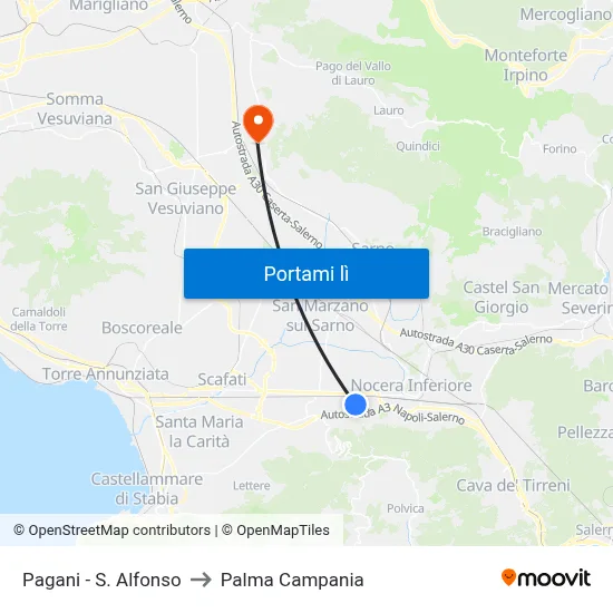 Pagani - S. Alfonso to Palma Campania map