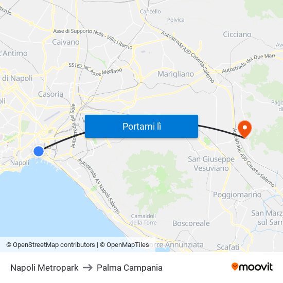 Napoli Metropark to Palma Campania map