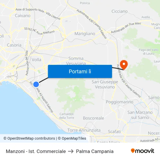 Manzoni - Ist. Commerciale to Palma Campania map