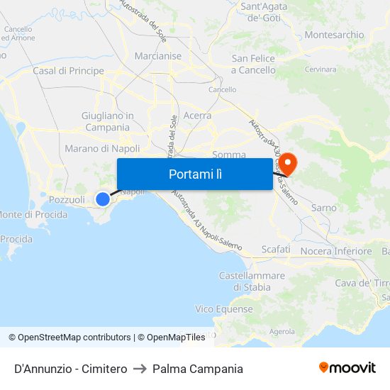 D'Annunzio - Cimitero to Palma Campania map