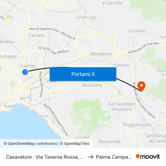 Casavatore - Via Taverna Rossa, 153 to Palma Campania map