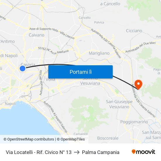 Via Locatelli - Rif. Civico N° 13 to Palma Campania map