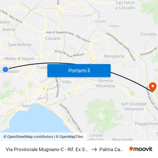 Via Provinciale Mugnano-C - Rif. Ex Stazione Alifana to Palma Campania map