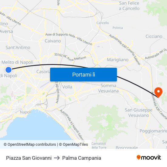 Piazza San Giovanni to Palma Campania map