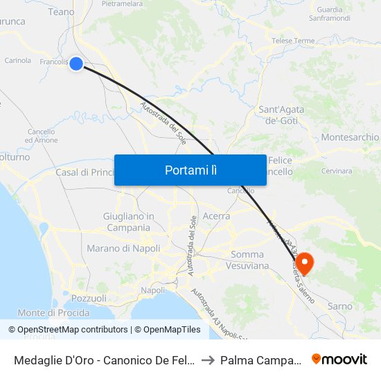 Medaglie D'Oro - Canonico De Felice to Palma Campania map