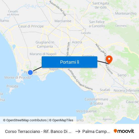 Corso Terracciano - Rif. Banco Di Napoli to Palma Campania map