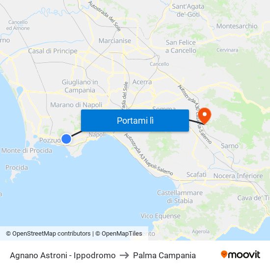 Agnano Astroni - Ippodromo to Palma Campania map