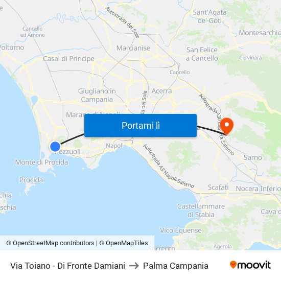 Via Toiano - Di Fronte Damiani to Palma Campania map