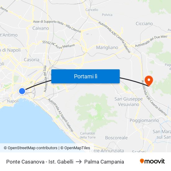 Ponte Casanova - Ist. Gabelli to Palma Campania map