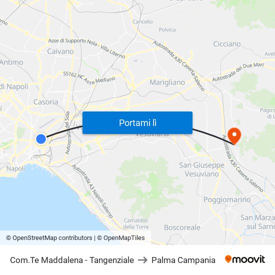 Com.Te Maddalena - Tangenziale to Palma Campania map