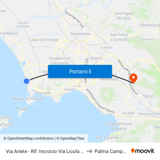 Via Ariete - Rif. Incrocio Via Licola Mare to Palma Campania map