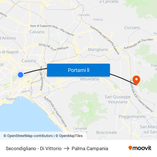 Secondigliano - Di Vittorio to Palma Campania map