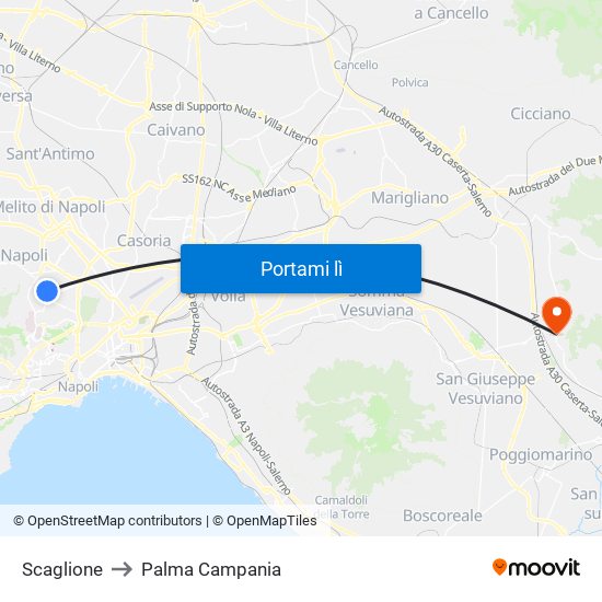 Scaglione to Palma Campania map