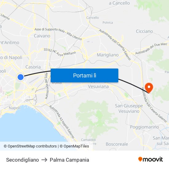 Secondigliano to Palma Campania map