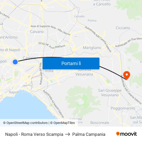 Napoli - Roma Verso Scampia to Palma Campania map