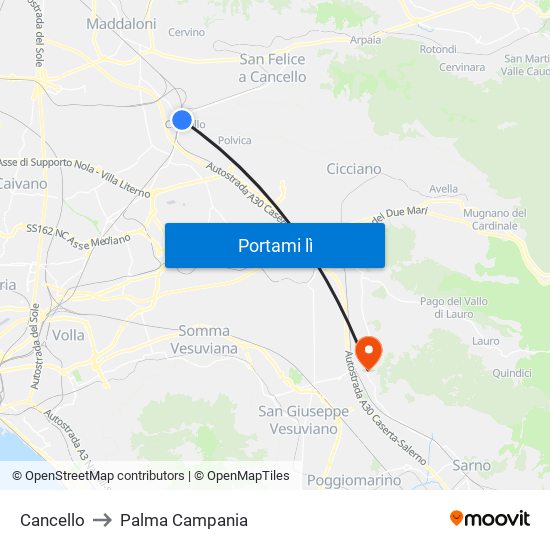 Cancello to Palma Campania map