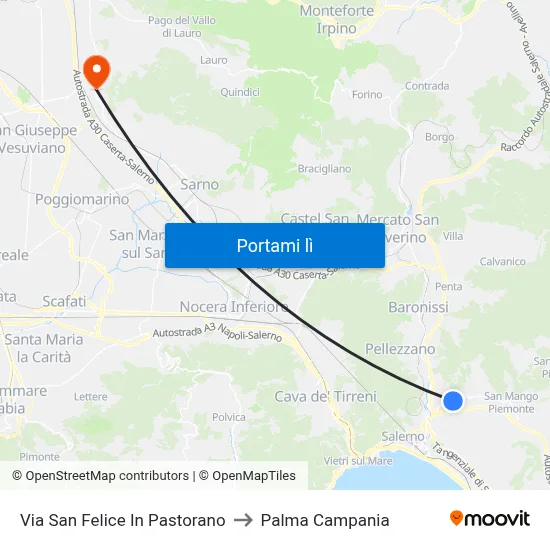 Via San Felice In Pastorano to Palma Campania map