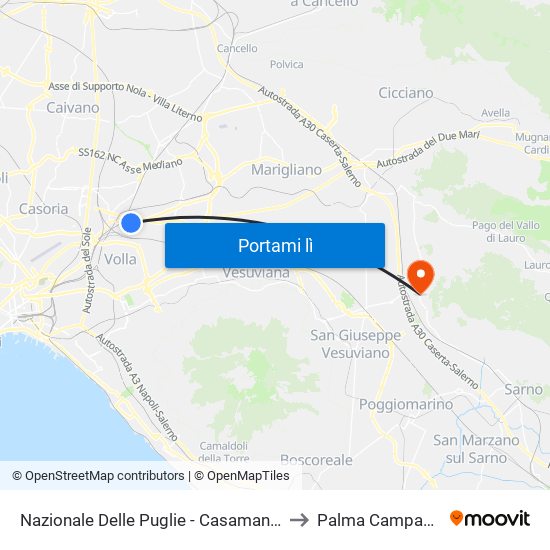 Nazionale Delle Puglie - Casamanna to Palma Campania map