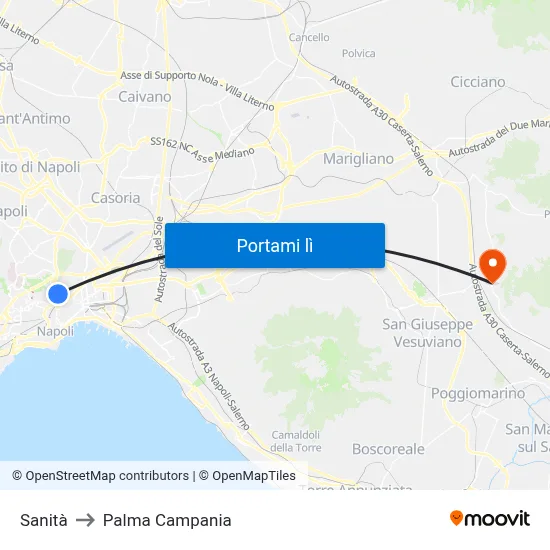 Sanità to Palma Campania map