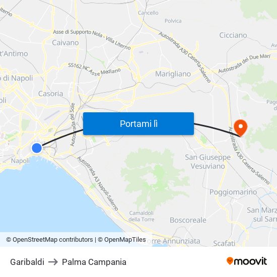 Garibaldi to Palma Campania map