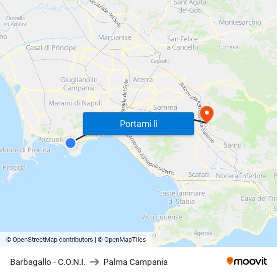 Barbagallo - C.O.N.I. to Palma Campania map